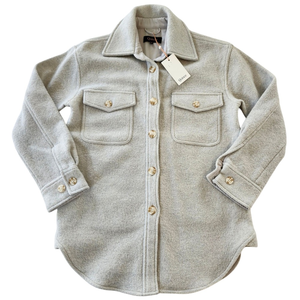 Quince Light Gray Button-Down Shirt Jacket